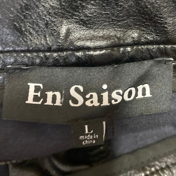 En Saison Women's Black Faux Vegan Leather High Waist Wide Leg Trousers Pants L - Picture 4 of 5